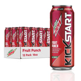 Product Summary: Mountain Dew Kickstart, Fruit Punch, 92mg Caffeine, Vitamins B & C, 80 Calories, 5% Juice, 16 fl oz (12 Count)