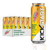 Product Summary: Mountain Dew Kickstart, Pineapple Orange Mango, 90mg Caffeine, Vitamins B & C, 80 Calories, 10% Juice, 16 fl oz (Pack of 12)