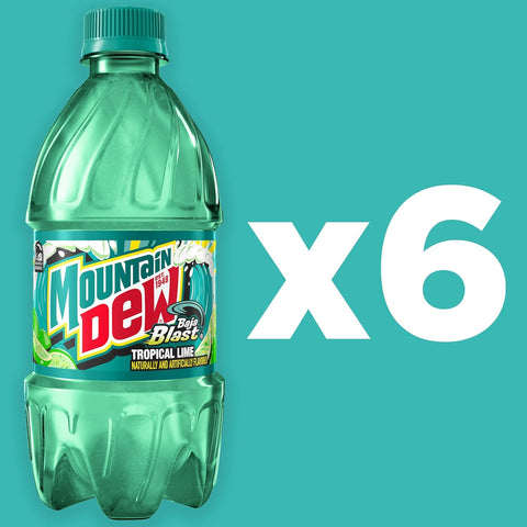 Product Summary: Mountain Dew Baja Blast Soda, 16.9oz Bottles, 6 pack