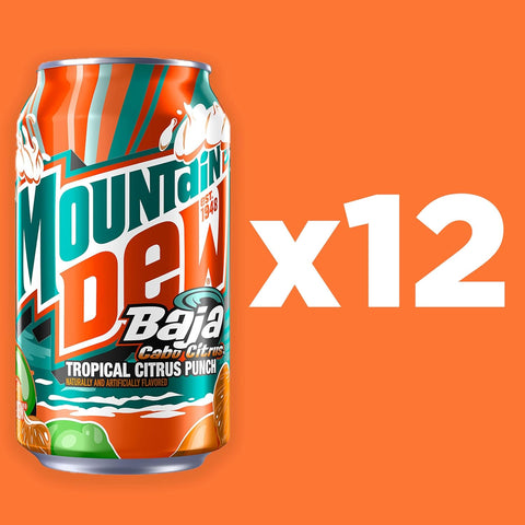Product Summary: Mountain Dew, Baja Cabo Citrus12 Fl Oz Cans (Pack of 12)