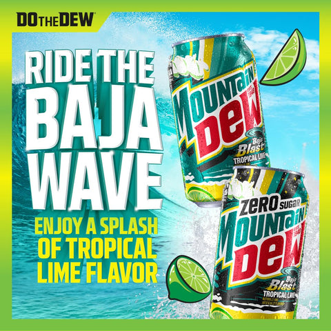 Product Summary: Mountain Dew Soda, 2 Flavor Baja Blast Variety Pack (Baja Blast, Original Dew), 12 Fl Oz Cans (Pack of 18)