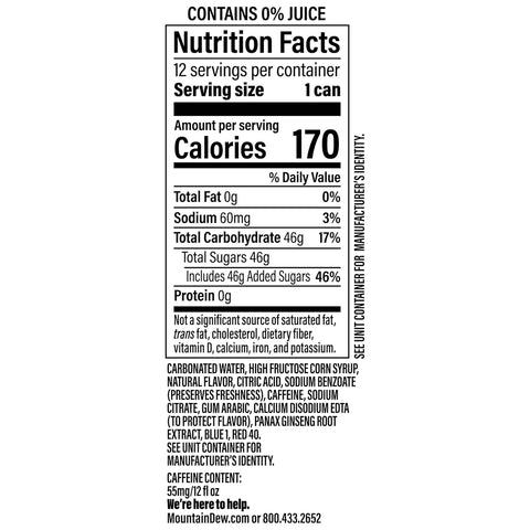 Product Summary: Mountain Dew Soda, Voltage, 12oz Cans (12 Pack)
