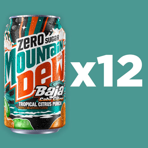 Product Summary: Mountain Dew, Baja Cabo Citrus Zero Sugar 12 Fl Oz Cans (Pack of 12)