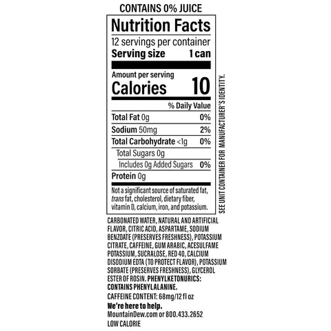 Product Summary: Mountain Dew, Zero Sugar Trolli Candy, 12 Fl Oz Cans (Pack of 12)