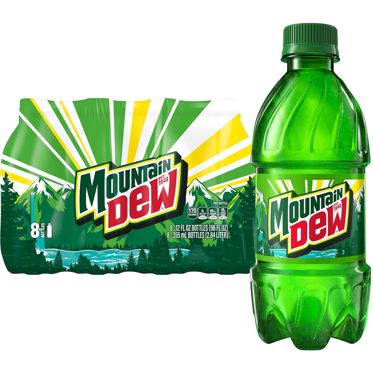 Product Summary: Mountain Dew, 12 Fl Oz Bottles, 8 Pack