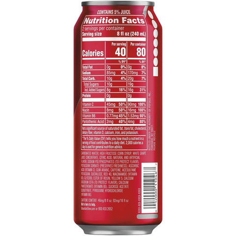 Product Summary: Mountain Dew Kickstart, Fruit Punch, 92mg Caffeine, Vitamins B & C, 80 Calories, 5% Juice, 16 fl oz (12 Count)