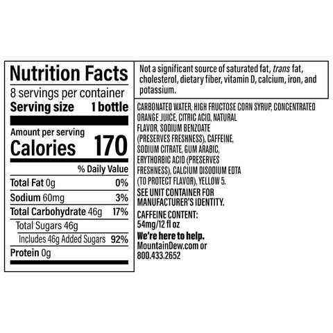 Product Summary: Mountain Dew, 12 Fl Oz Bottles, 8 Pack