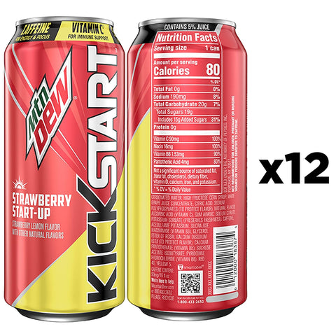Product Summary: Mountain Dew Kickstart Strawberry Start-Up (16 Ounce Cans, Pack of 12)