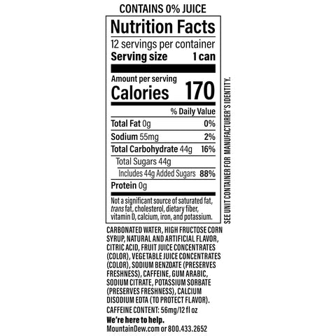 Product Summary: Mountain Dew, Baja Cabo Citrus12 Fl Oz Cans (Pack of 12)