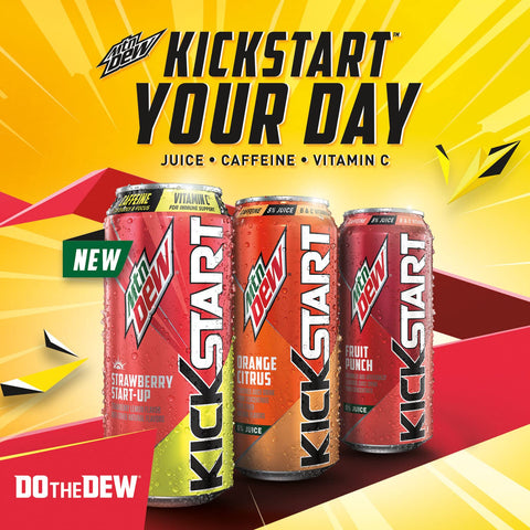 Product Summary: Mountain Dew Kickstart Strawberry Start-Up (16 Ounce Cans, Pack of 12)