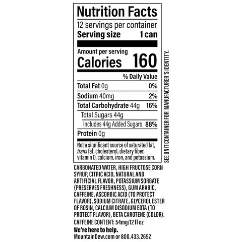 Product Summary: Mountain Dew Soda Pop, Dirty Mountain Dew, Cream Soda Dew, 12 fl oz Cans, (12 Pack)