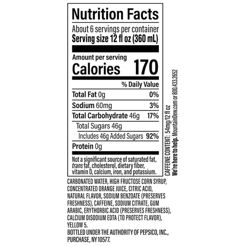 Product Summary: Mountain Dew, 67.6 Fl Oz Bottle