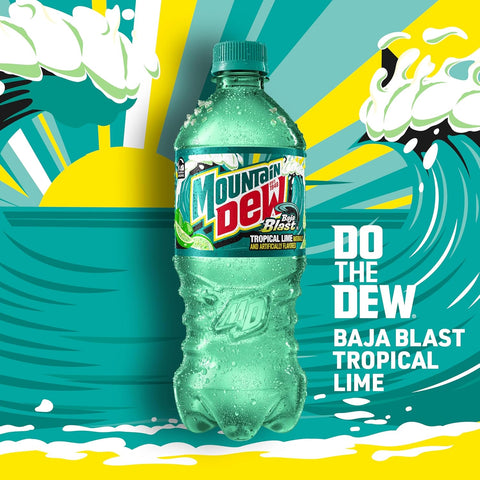 Product Summary: Mountain Dew Baja Blast Soda, 16.9oz Bottles, 6 pack