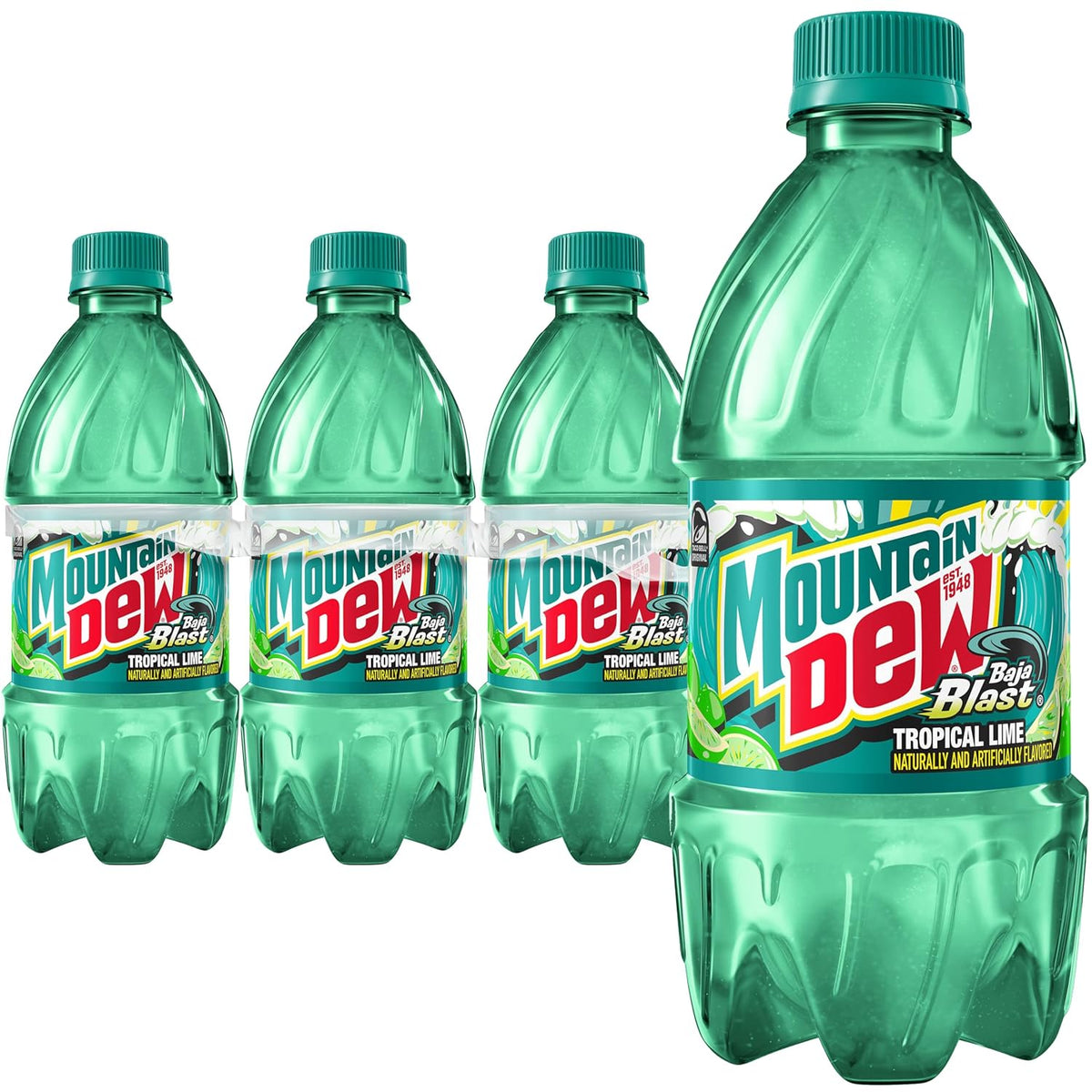 Product Summary: Mountain Dew Baja Blast Soda, 16.9oz Bottles, 6 pack