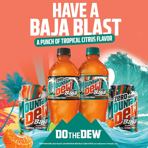 Product Summary: Mountain Dew, Baja Cabo Citrus12 Fl Oz Cans (Pack of 12)